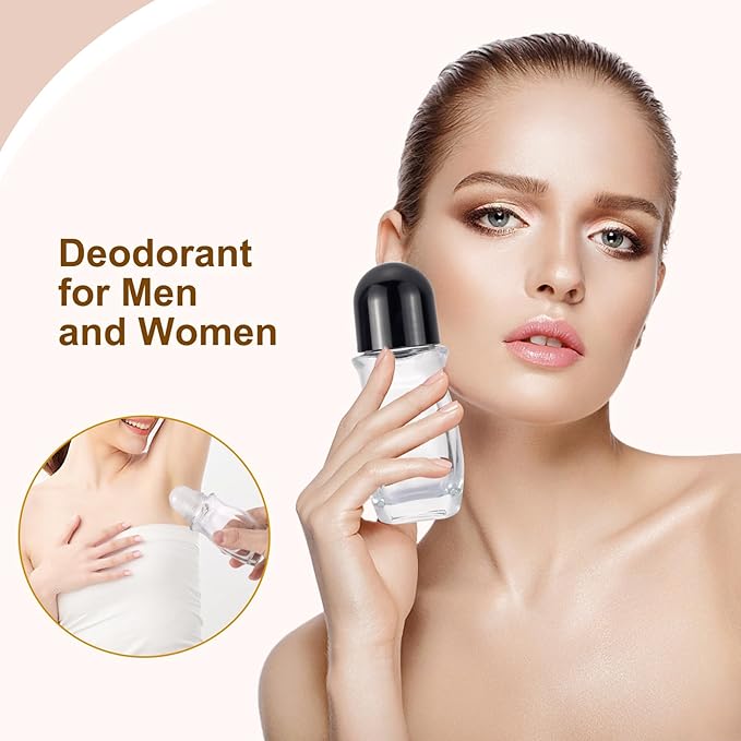 4 Pack 50mL Clear Glass Roller Bottles for Deodorant, Essential Oil Roll On Bottles, Leak-Proof Refillable Rollerball Containers with Black Caps, Travel DIY Perfume Applicator