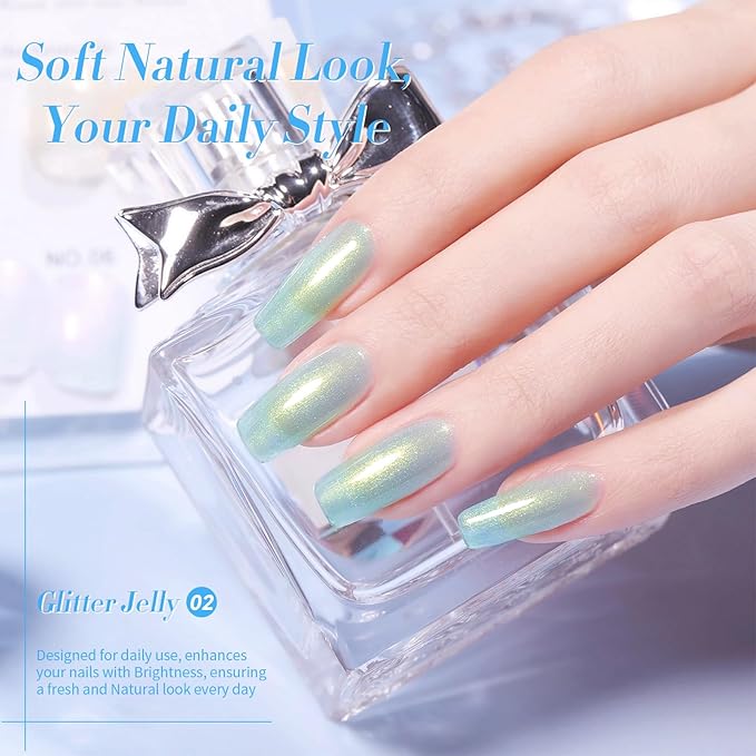 Born Pretty Jelly Gel Nail Polish Jelly Glitter Blue Gel Polish Shimmer Blue Natural Translucent Soak Off Gel Polish Nail Art DIY 15ML