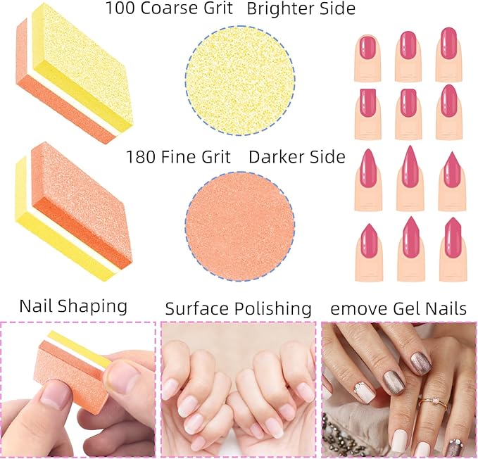 50 Pcs Sponge Nail Buffers,100/180 Grit Mini Nail Files,Mini Buffer Block Nail File for Acrylic & Natural Nails,Double-Sided Buffing Blocks for Manicure & Pedicure,Salon & Home Use(Yellow and Orange)