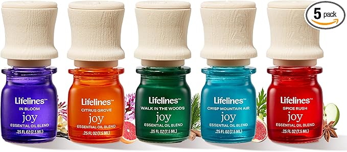 Lifelines Essential Oil Blends, Pure Joy 5-Pack - Blended Essential Oils with Precision Pump for Aromatherapy Diffusers - Long-Lasting Scented Fragrance
