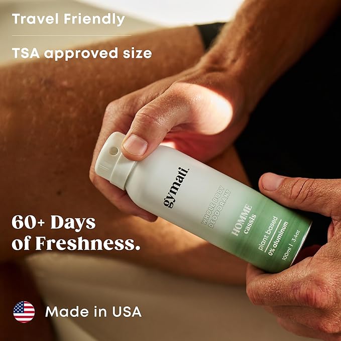 Gymati - Fitness Deodorant Spray - Men & Women - Aluminum-Free - All Day Protection - Built For Sweat - Air-Powered - Vegan & Plant-Based - Made in USA - Unisex+Homme+Femme -3.4oz Travel Size -3 Pack
