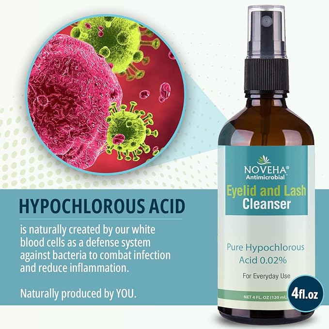 NOVEHA Eyelid Cleanser | Stye Eye Treatment | Eye Lid Cleaning | Dry Relief | Fast Acting Soothing Eyelid Cleansing Formula | Pure and Gentle Lash Hypochlorous Acid Spray (4oz - 1 Pack)