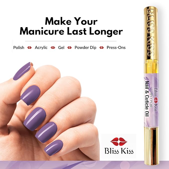 Bliss Kiss | 1 Lavender Vanilla | Nail Oil Cuticle Pen w/Vitamin E & Jojoba⏤Nail Strengthener Nail Growth Serum for Brittle Peeling Breaking Thin Nails