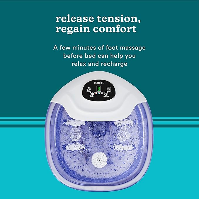 Homedics Salt-N-Soak Footbath with Heat Boost and Soaking Salt Starter Kit, 4 Soothing Massage Rollers, Toe-Touch Controls, Splash Guard, Bubble, Vibration Massage, Bath Salt Dispenser, LED Display