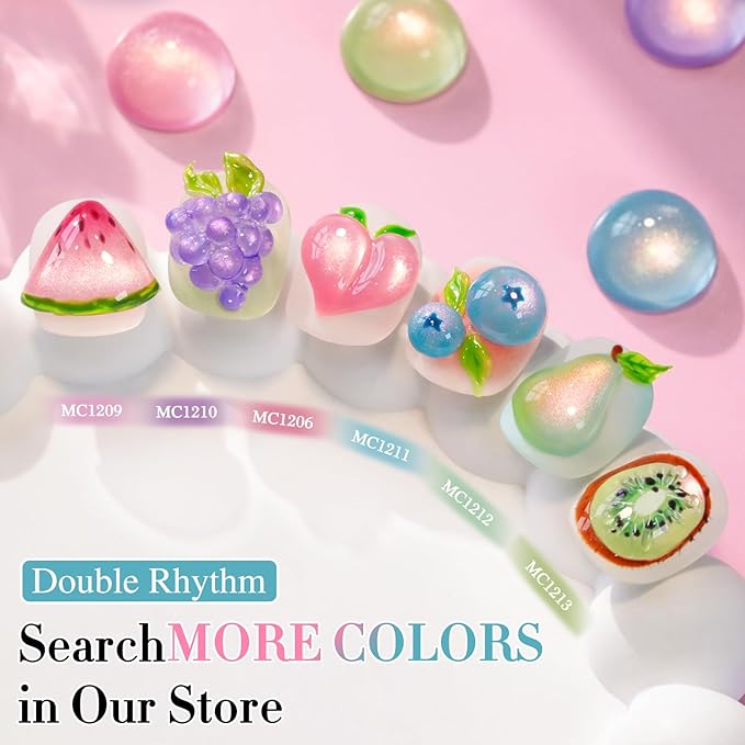 Double Rhythm 0.5 OZ Cat Eye Gel Polish with Magnet 15ML Holographic Glitter Shimmer Translucent Jelly Color Magnetic Nail Polish Salon DIY at Home (Fruit Teal Green-MC1211)