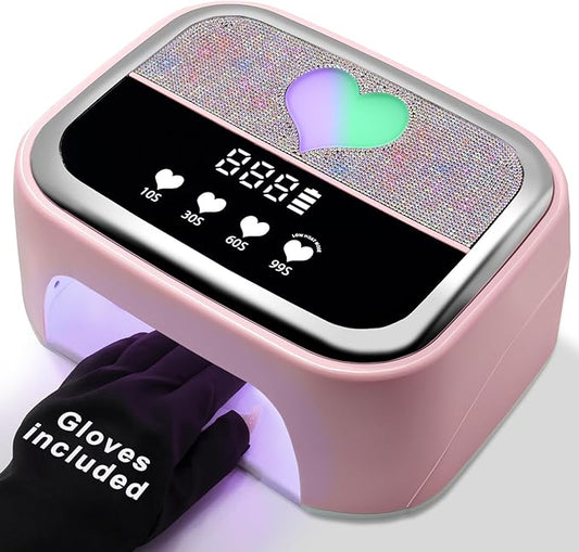 LIMEGIRL UV LED Nail Lamp Kit for Gel Polish Professional Fast Pink Curing Dryer Light Set with 4 Timers and UV Gloves Cordless Rechargeable Nail Art Cure Machine at Home and Salon