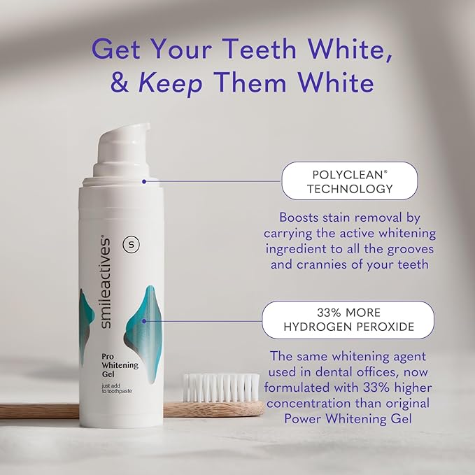 Smileactives Teeth Whitening Gel for Toothpaste with Clinical-Grade Hydrogen Peroxide, Tooth Stain Remover for White Teeth, Dentist Quality Pro Whitening Gel to Remove Coffee Stains, 2 oz Bottle