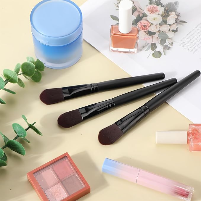 12 Pcs Flat Foundation Brushes with Soft Nylon Bristles and Wooden Handle, Makeup Brushes for Liquid Make Up, Foundation Face Brush for Blending Liquid Cream Powder Cosmetics, Black