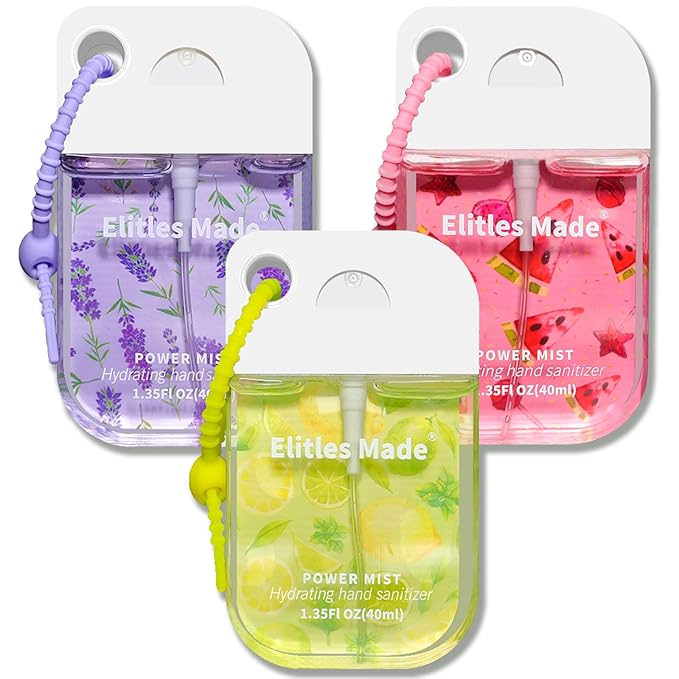Hand Sanitizer Spray, 3Pack Spray Hand Sanitizer Travel Size With Cute Keychain, Scented Mini Pocket Power Mist Hydrating for Kids Christmas Gifts, 1.35FL.OZ (Watermelon,Lemon,Lavender