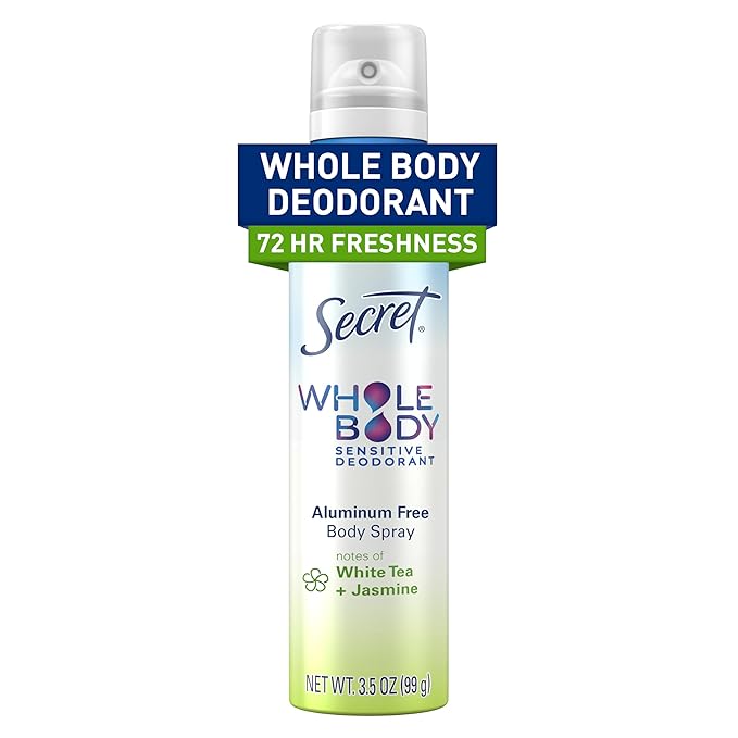 Secret Whole Body Deodorant for Women, Spray White Tea & Jasmine Scent, Aluminum Free Deodorant Spray, 72 HR Odor Protection, 3.5 oz