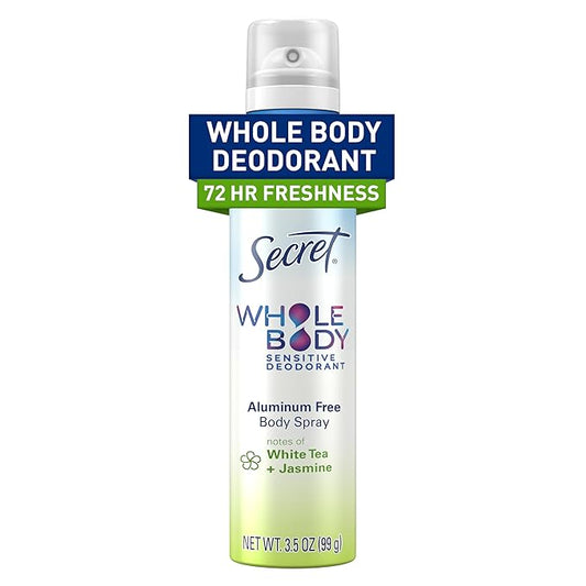 Secret Whole Body Deodorant for Women, Spray White Tea & Jasmine Scent, Aluminum Free Deodorant Spray, 72 HR Odor Protection, 3.5 oz
