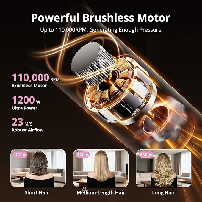 7-in-1 Air Wrap Hair Styler, Fast Drying Blow Dryer & Curling StylingTool, Hot Air Styler No Heat Damage, Hot Air Styler Wrap for Curling Volumizing Straightening Styling (Blush Pink)