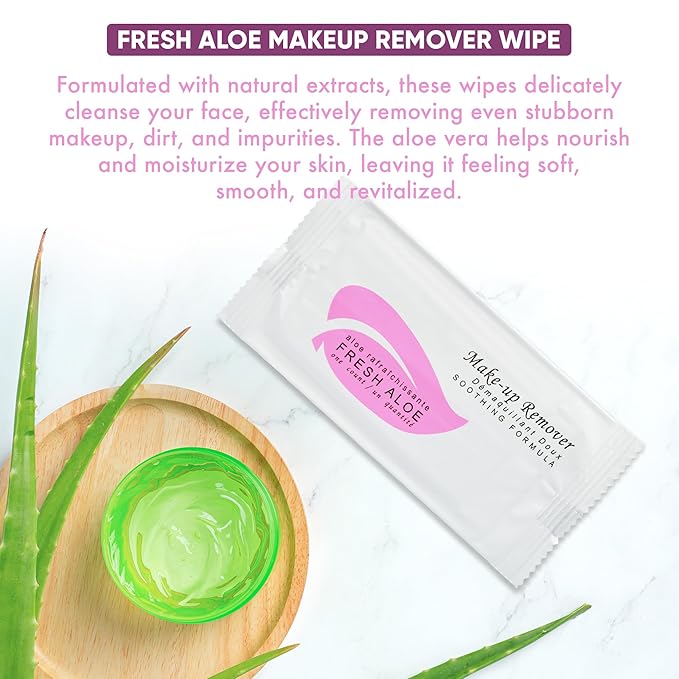Fresh Aloe Makeup Remover Wipe for Hotel, AirBnB, VRBO, Vacation Rental (Case of 300)