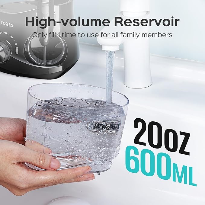 COSLUS Professional Water Flosser for Teeth: 12 Pressure Settings Electric Dental Pick for Tooth Cleaning, Sensitive Gums, Braces, Oral Care - Home Use, 4 Jet Tips for Multiple Users, Family, Black