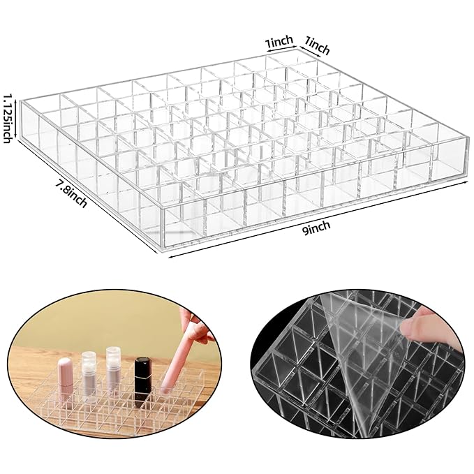 Mumufy Lipstick Holder Clear Acrylic Organizer Makeup Lip Gloss Organizer Plastic Cosmetic Display Case for Lipstick Brushes Bottles Perfume Essential Drawer Vanity Bathroom (56 Slot)