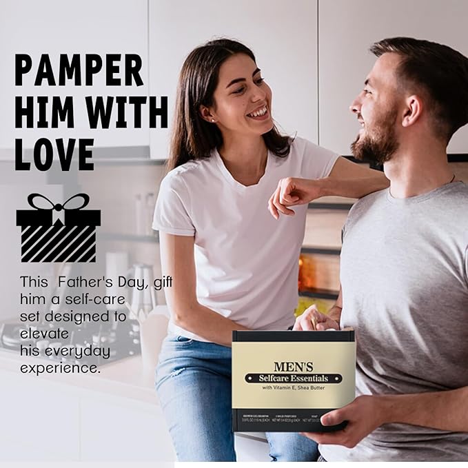 Self Care Gift Set for Men, Bath and Body Spa Gift Baskets for Men, Body & Earth Mens Cedar and Santal scented Bath Set, Father's Day Gifts