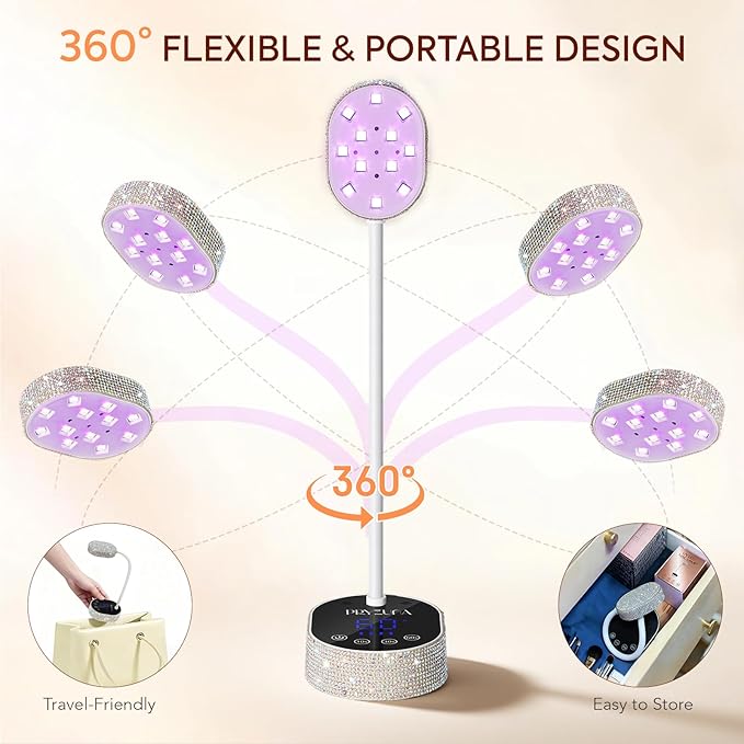 UV LED Nail Lamp 36W – Mini Cordless Flash Cure Gooseneck UV Light for Gel X Nails, Portable USB Rechargeable Nail Dryer with Auto Sensor, 4 Timers & LCD Display for DIY Home Manicure (Diamond)