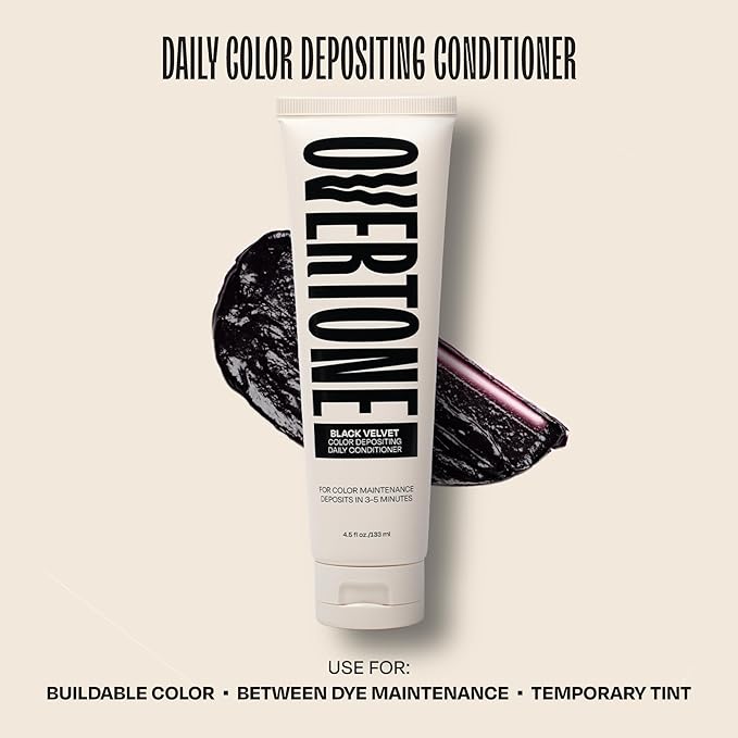 Overtone Daily Color Depositing Conditioner, Black Velvet, 4.5 oz, Hydrating, Damage-Free Temporary Hair Color for All Hair Types with Shea Butter & Coconut Oil, Vegan & Cruelty-Free