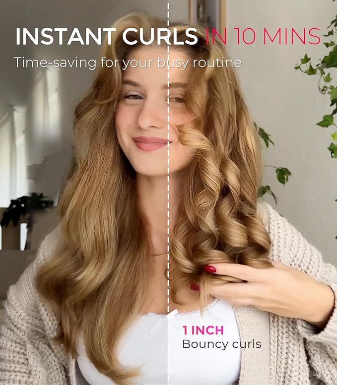 TYMO Automatic Rotating Curling Iron - TYMO CURLPRO Beach Waves Curling Wand, Portable Hair Curler, 500 Million Ionic, Dual Voltage & Lightweight for Travel, Ceramic Coating, 1 Inch, Peach