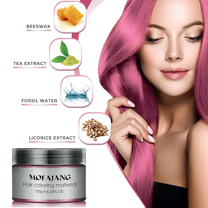 Light Pink Temporary Hair Color Wax - SOVONCARE Washable Hair Dye for Men & Women, All-Day Hold Disposable Hair Styling Clays for Party, Cosplay & Daily 4.23 oz