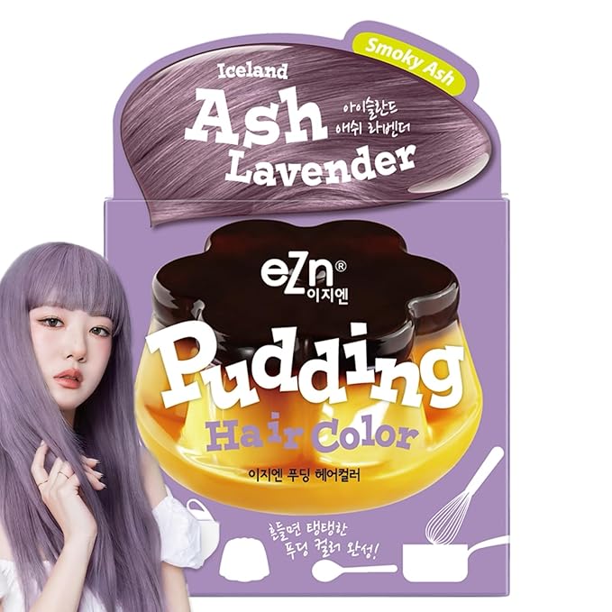 eZn Pudding Hair Dye, Ammonia-Free, Semi-Permanent DIY Korean Hair Dye Color with Keratin, Odorless Gentle for Sensitive Skin No Skin Irritation (Ash_Lavender)