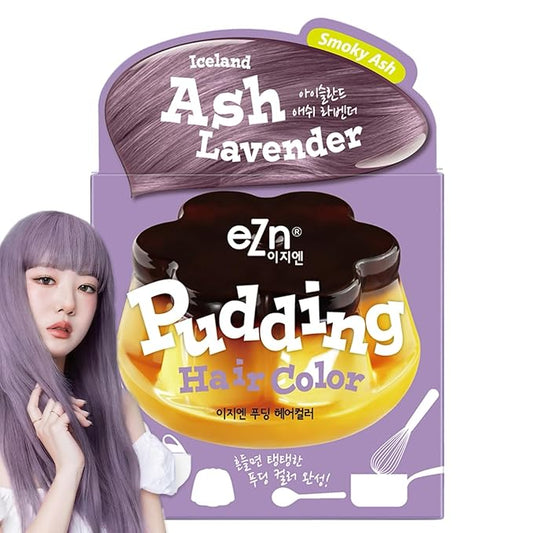 eZn Pudding Hair Dye, Ammonia-Free, Semi-Permanent DIY Korean Hair Dye Color with Keratin, Odorless Gentle for Sensitive Skin No Skin Irritation (Ash_Lavender)