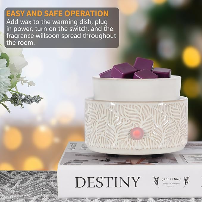 Electric Wax Melt Warmer 4-in-1 Candle Warmer for Scented Wax Melter Cute Ceramic Fragrance Wax Burner for Home Office Bedroom Deco Gift for Women White