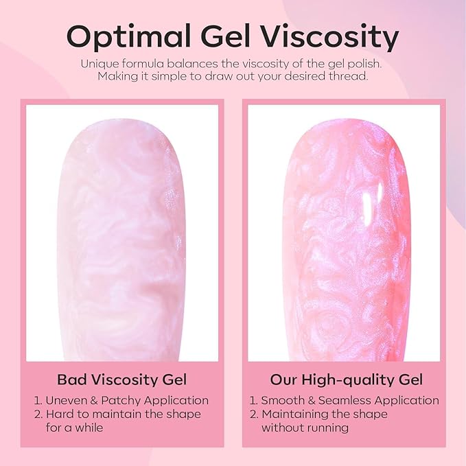 Modelones Gel Nail Polish, 15 ML Shimmer Pearl Pink Nail Polish Drawing Glitter Soak Off Mermaid Glitter Nail Gel Polish Swirl Shell Thread Effect DIY Gift for Girls Women