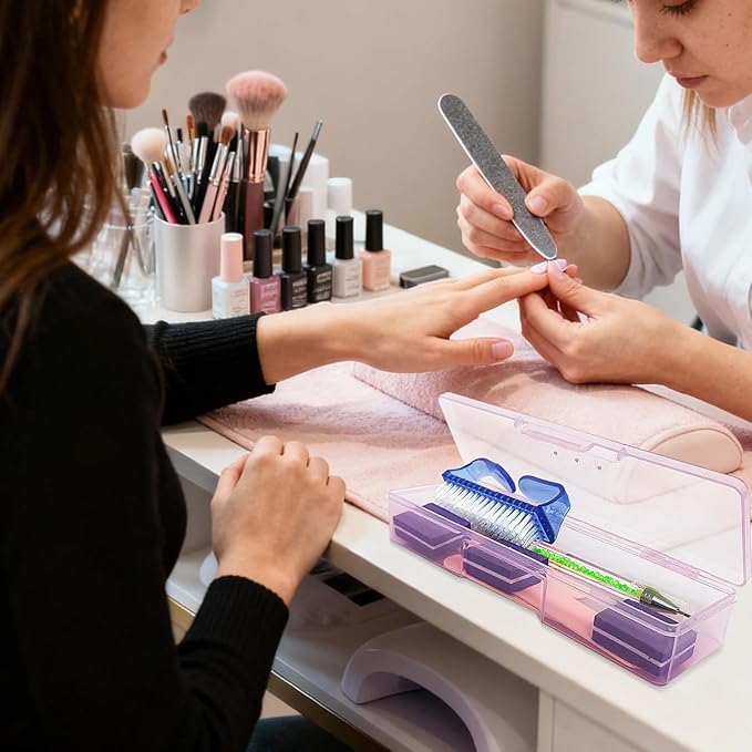 Plastic Nail Storage Manicure Tool Box, 4PCS Storage Personal Box Nail Implement Storage Box Organizer Case Box for Nail Art Pedicure Supply (Pink-4pcs, Small)