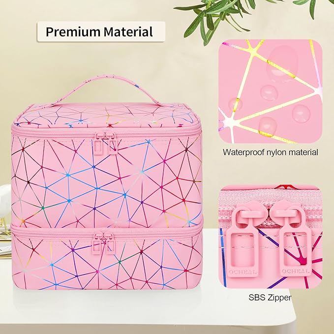 Ethereal Nail Polish Organizer Case, Holds 32+ Bottles(15ml/0.5fl.oz) and Nail Lamp, Double Layer Nail Polish Storage Bag for Nail Kit, Manicure Tools, Gifts for Girls