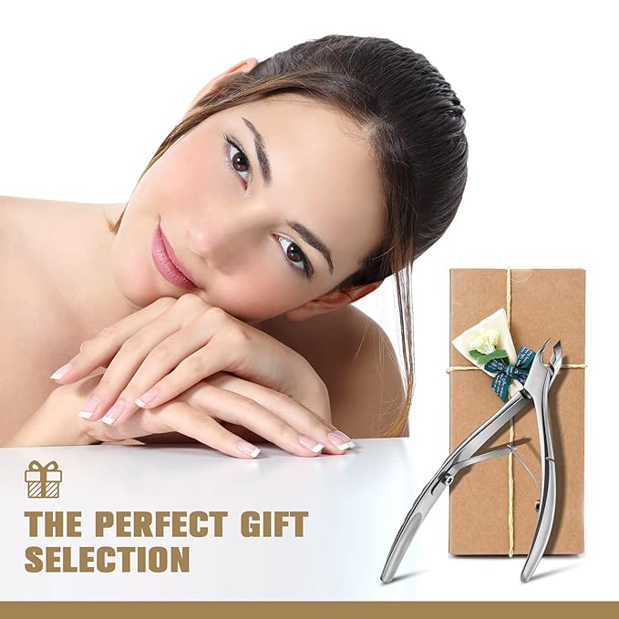 FERYES Cuticle Clipper with Pusher, 2 in 1 Professional Cuticle Trimmer, 6mm Full Jaw Cuticle Nipper, Stainless Steel Cuticle Remover Tool Mirror Silver