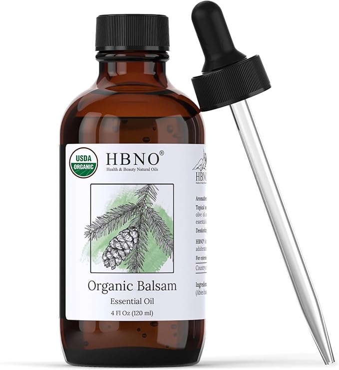 HBNO Organic Fir Balsam Essential Oil - Huge 4 oz (120ml) Value Size - USDA Certified Organic Fir Balsam Oil, Perfect for Aromatherapy, Soap Making, DIY, Fragrances, Diffuser