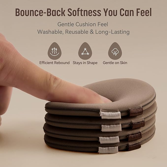 Makeup Sponge Set, GloréBrochas 4PCS Micro Porous Low Absorption Foundation Sponges, Latex-Free PU Cushion Puff, 3.2inches Soft Dual-Sided Brown Powder Puff for Face Powder, Individually Wrapped