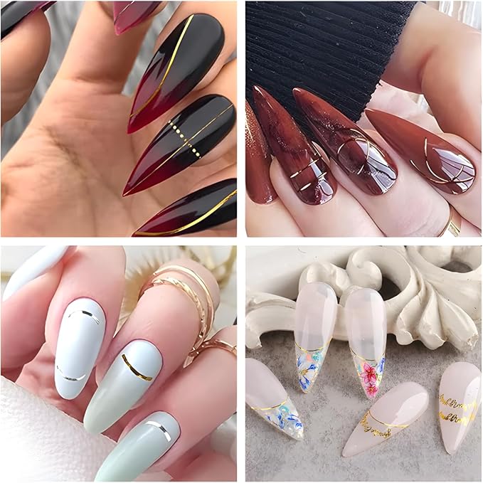 12 Sheets Gold Nail Stickers for Nail Art 3D Self Adhesive Line Nail Decals Gold Nail Art Stickers Gold Stripe Wave Nail Design French Nail Supplies for DIY Manicure Decoration for Women