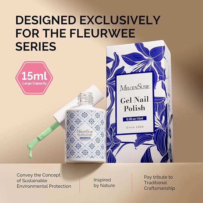 MelodySusie Fleurwee Plant Based Gel Nail Polish, Nail Polish Hema Free 21 Non Toxic Long Lasting No Chip Finger Toe Nail Art Manicure Salon DIY at Home Gifts for Women Lime Green Glitter P64