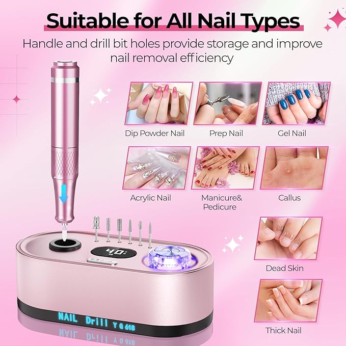 Electric Nail Drill Professional: 40000RPM Electric Nail File Kit Efile Nail Drill Machine with LCD Display for Acrylic Gel Nail, Manicure Pedicure Polishing Nail Grinder for Salon Home Use