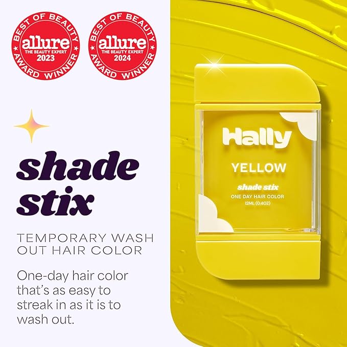 Hally Hair Temporary Hair Color, Shade Stix (Yellow) - Hair Makeup Accessories for Kids, Teens & Adults - 12 ml Washable Hair Chalk & Dye for Festivals, Sporting Events & Parties