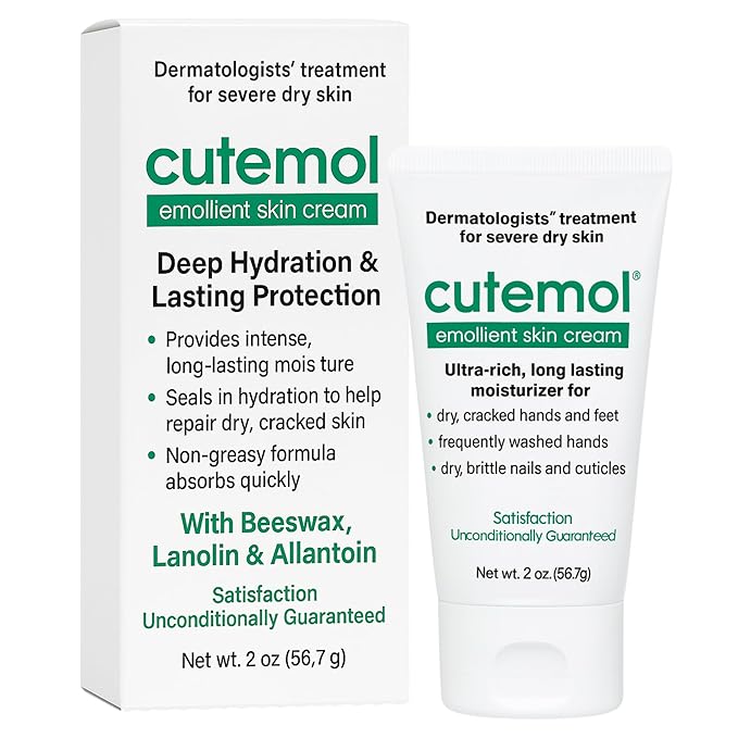 Cutemol Emollient Moisturizing Cream - Serious Moisturizer Lotion Balm for Recovering Dry, Damaged Skin - Hydration for Cracked Hands and Feet, Eczema, Psoriasis, and Raw Skin (2 oz)