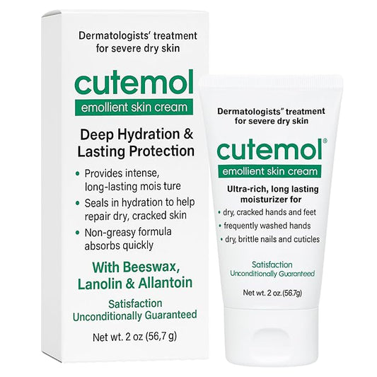 Cutemol Emollient Moisturizing Cream - Serious Moisturizer Lotion Balm for Recovering Dry, Damaged Skin - Hydration for Cracked Hands and Feet, Eczema, Psoriasis, and Raw Skin (2 oz)