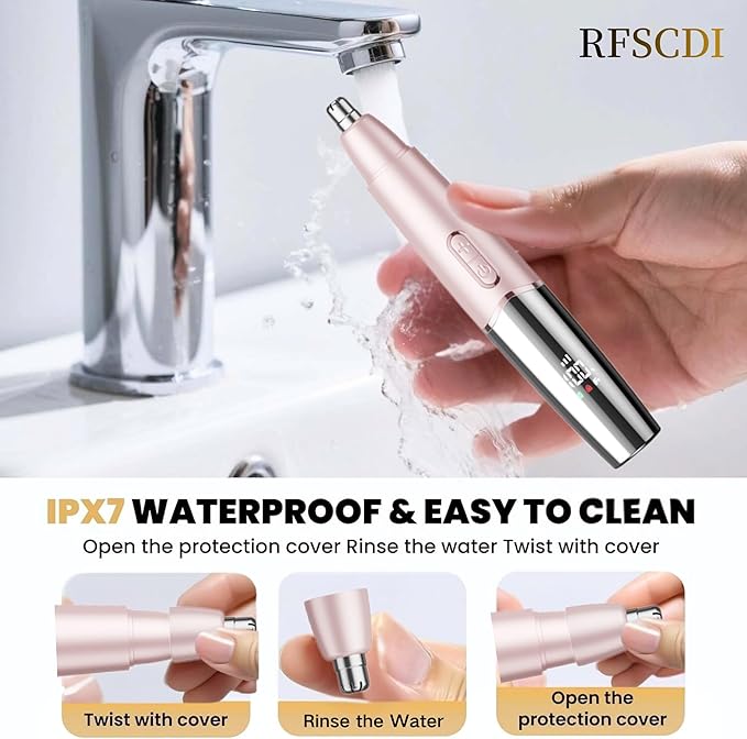 5-in-1 Rechargeable Nose & Ear Hair Trimmer - IPX7 Waterproof Dual Edge Grooming Kit for Men & Women, Perfect for Hair Removal of Nose, Eyebrows, Beard, Bikini, and Facial Hair (Pink)