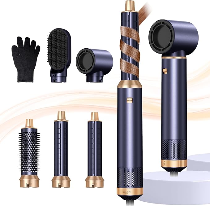 Blow Dryer Brush 5 in 1, Negative Ion Hair Dryer Brush Set Upgrade Hot Air Brush Air Styler Curling Wrap Air Curler, Curling Iron Hair Styling Tools As A Gift for Straight/Curl/Drying/Smoothing