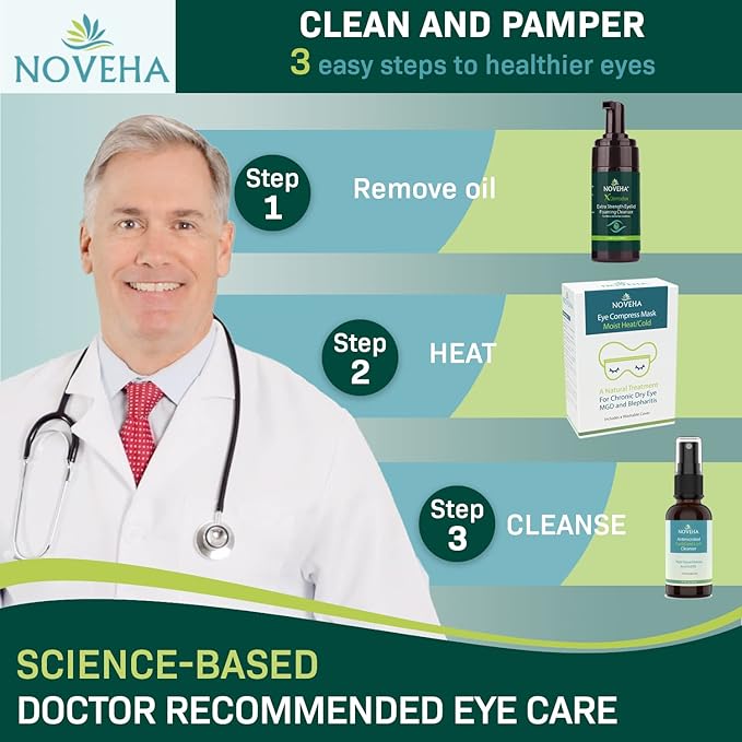 NOVEHA Demodex Eyelid Cleanser Foam | Extra Strength Tea Tree Oil Formula | Daily Face Wash For Eyelash, Demodex, MGD, Stye Eyes, Eye Irritations & Skin Dryness, 3.38 fl. oz. (100ml) - (Pack of 2)