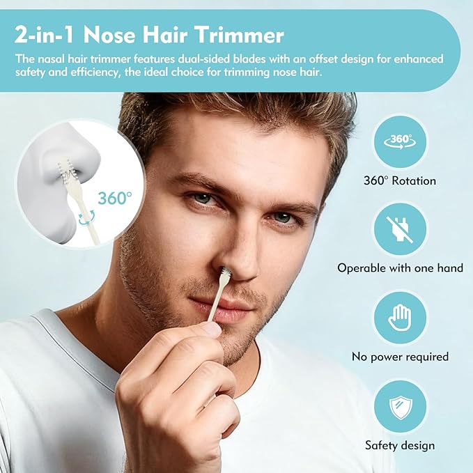 Kerros 5 Pcs Nasal Hair Cutter, Manual Nose Hair Trimmer for Men Women Double Sided Nasal Hair Trimmer 360° Rotating Nose Hair Remover (Cream Yellow)