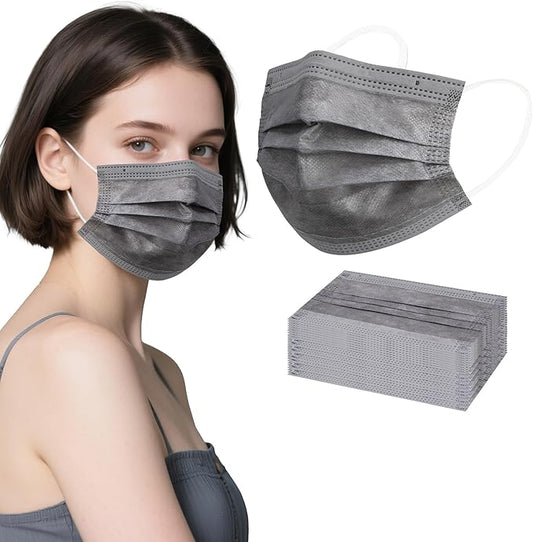 akgk 100PCS Grey Disposable Face Masks, 3-Ply Breathable Grey Face Mask For Adults