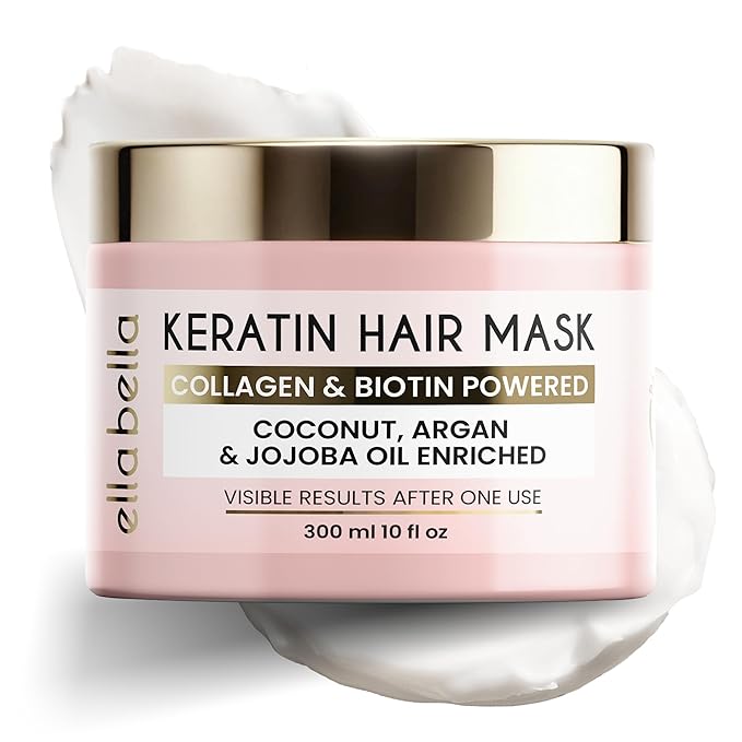 ELLA BELLA® Keratin Hair Mask – Deep Conditioning Hair Treatment & Hair Repair Mask for Dry, Damaged, Curly, and Color-Treated Hair – Hydrating Deep Conditioner for Softness, Shine & Growth