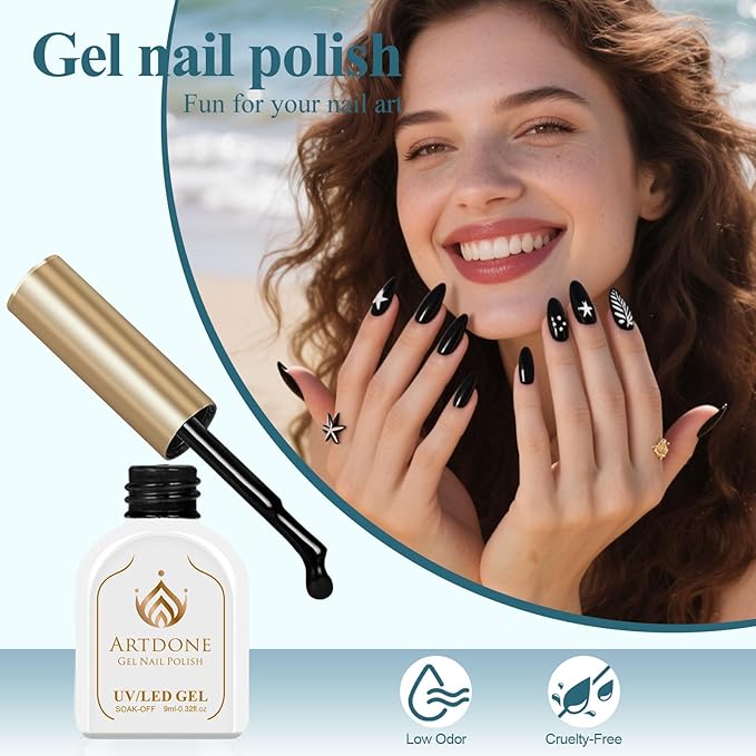 Artdone Gel Nail Polish Hema-free Solid Color Black For All Seasons Neutral Soak Off LED Lamp Needed For Manicure Nail Art