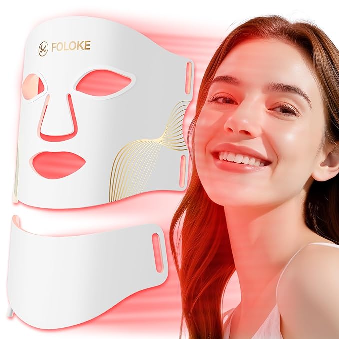 FOLOKE LED Light Therapy Mask Skin Care, 103 3-in-1 Fusion LED Beads, LEDs face mask & neck mask Infrared Red - Wavelength for Home Use, – Advanced Skincare Made Easy (Snow White)