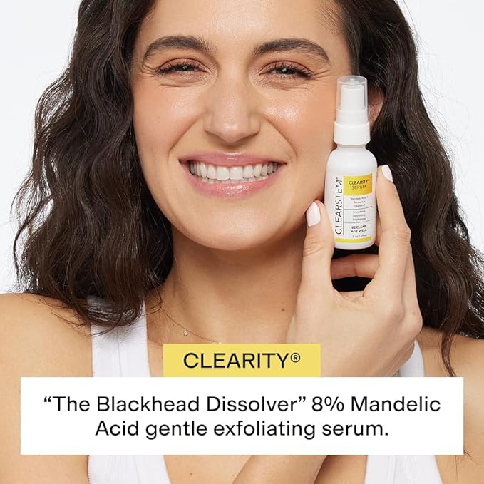 CLEARSTEM - CLEARITY The Blackhead Dissolver Mandelic Acid Serum - Vitamin C, Turmeric, Collagen Boost - All Skin Types - Facial Skin Care Products - Gluten Free, Cruelty Free - 1 fl oz / 29ml