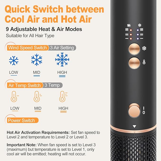 Hair Styler Hair Dryer Brush - 110,000 RPM High-Speed Hot Air Styler,Multi Stylers with Auto-Wrap Curler, Professional Blow Dryer Brush for Fast Curling Volumizing Straightening Styling(Black-Golden)