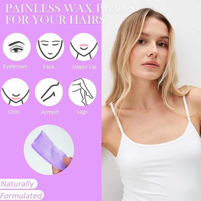 Wax Beads for hair removal- 1lb Hard Wax Professional Beans - Low Termperature Stripless Melting Wax for Body, Leg, Bikini Back, Nose, Upper Lip, Facial, Underarm - Brazilian Painless Waxing